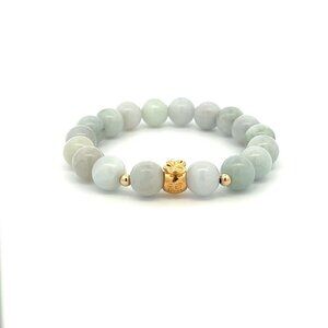 18K Gold Money Bag Lucky Charm Beads Bracelet Gemstones Burmese Jade 8mm